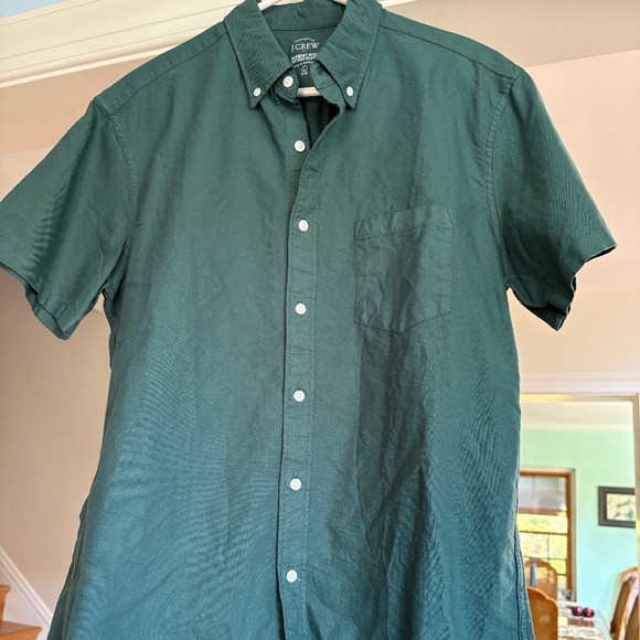 Jcrew Green Shortsleeve Buttondown Cotton Canvas Shirt--Large - Picture 1 of 1